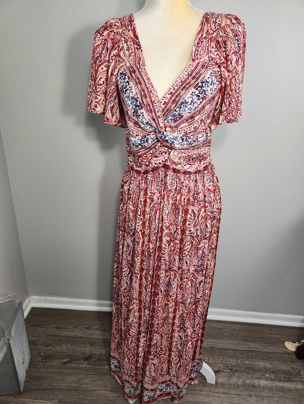 Angie Multi Print Smocked Maxi Dress Sz L